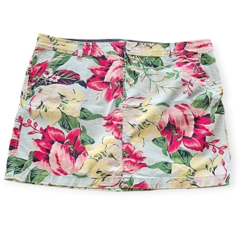 GH Bass Floral Skirt Womens Size 14 Cotton A Line Summer Casual Beach Pink